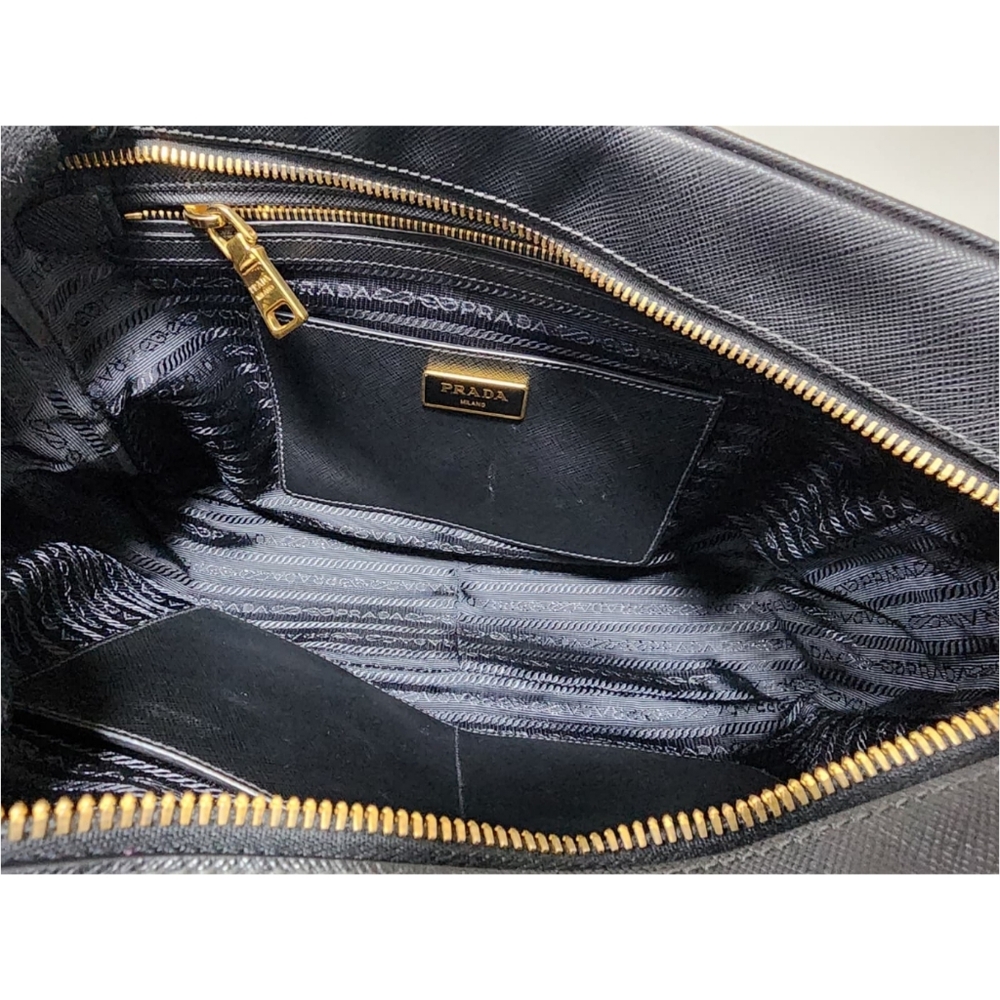 PRADA Saffiano Lux Leather Top Handle Bauletto Bag Black - Picture 16 of 16